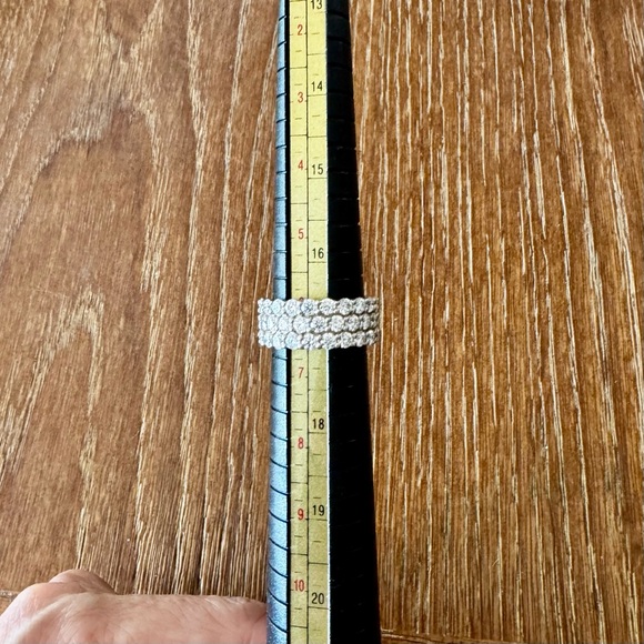 Solid 14k white gold DN 3-row round cut lab created diamond half eternity band - Picture 10 of 14